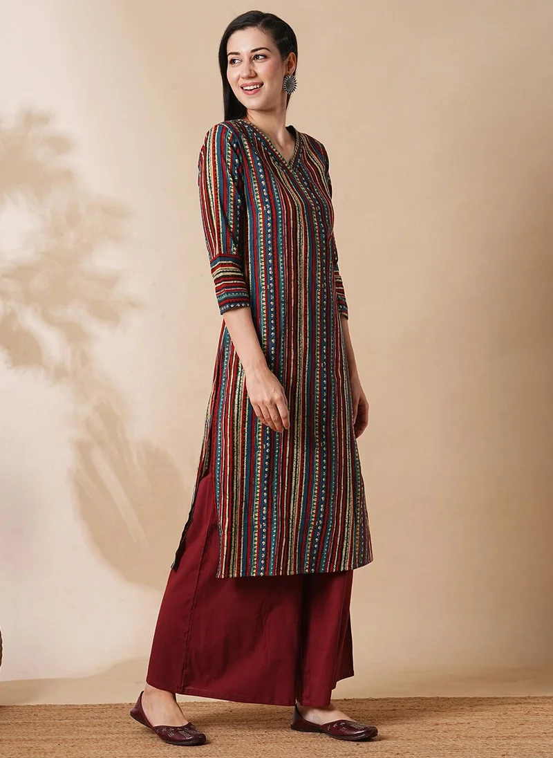 globus  Globus Women Maroon Printed Regular Pure Cotton Straight Kurta With Palazzos for Women | Best Price UAE